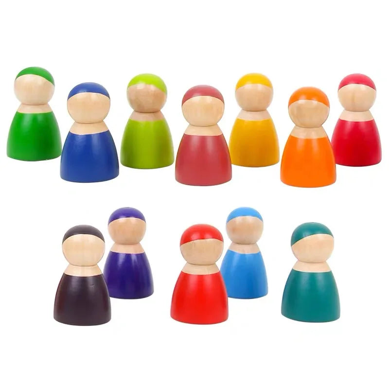 Wooden Rainbow Block Colorful Stacking Building Block Children Open-shaped Creative Building Blocks Montessori Educational Toy
