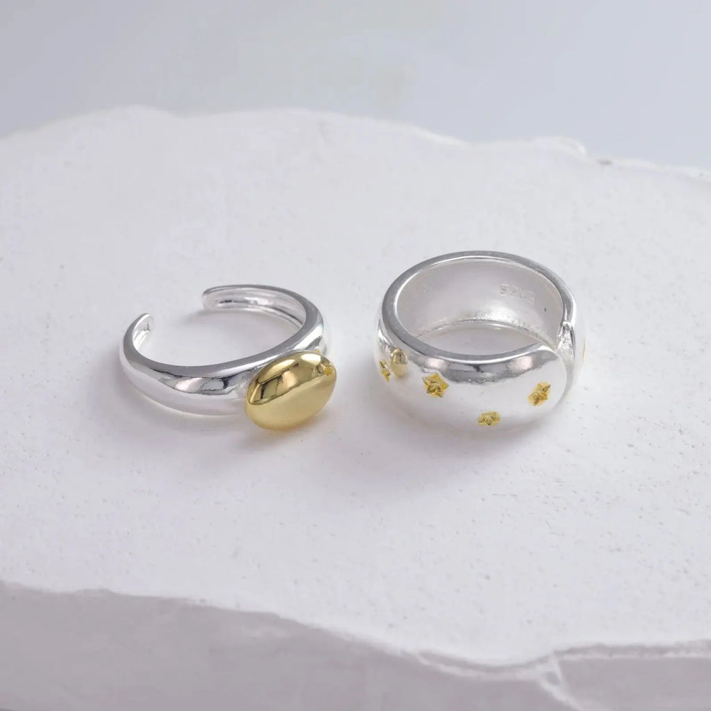 Sam Panda 925 Sterling Rings for Women Fashion Geometric Handmade Irregular Gold Star Ring Simple Fine Jelwery  Christmas Gift