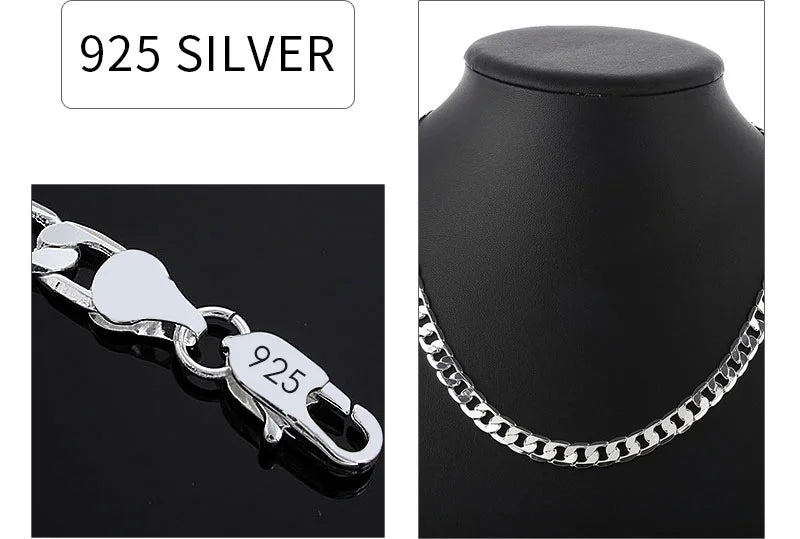 Men's 925 Sterling Silver Necklace 2/4/6/8/10/12MM 40-75cm Face Chain Necklace Lobster Clasp Men Women Engagement Jewelry Gifts