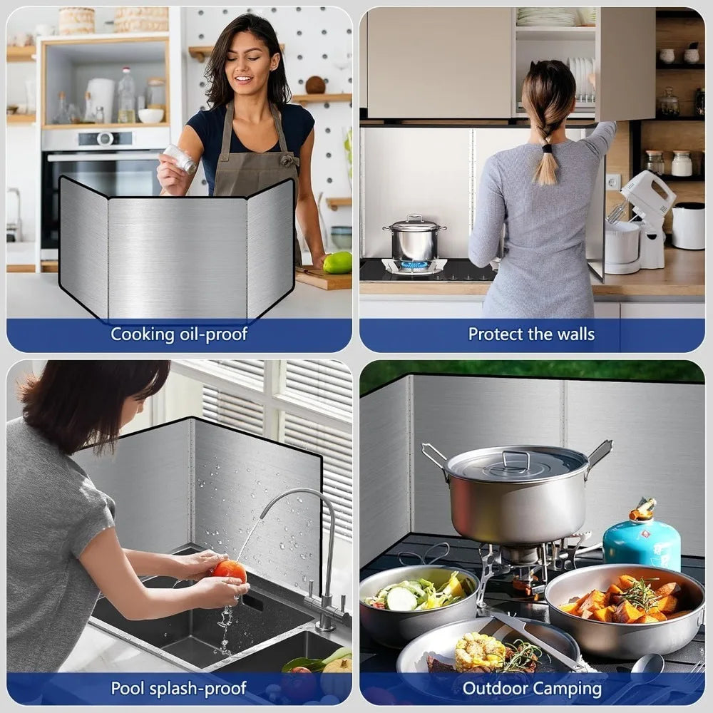 Stainless Steel Oil Shield Foldable Oil Splash Protection Film 2/4 Piece Non-stick Double-sided Stovetop Splash Screen Protector