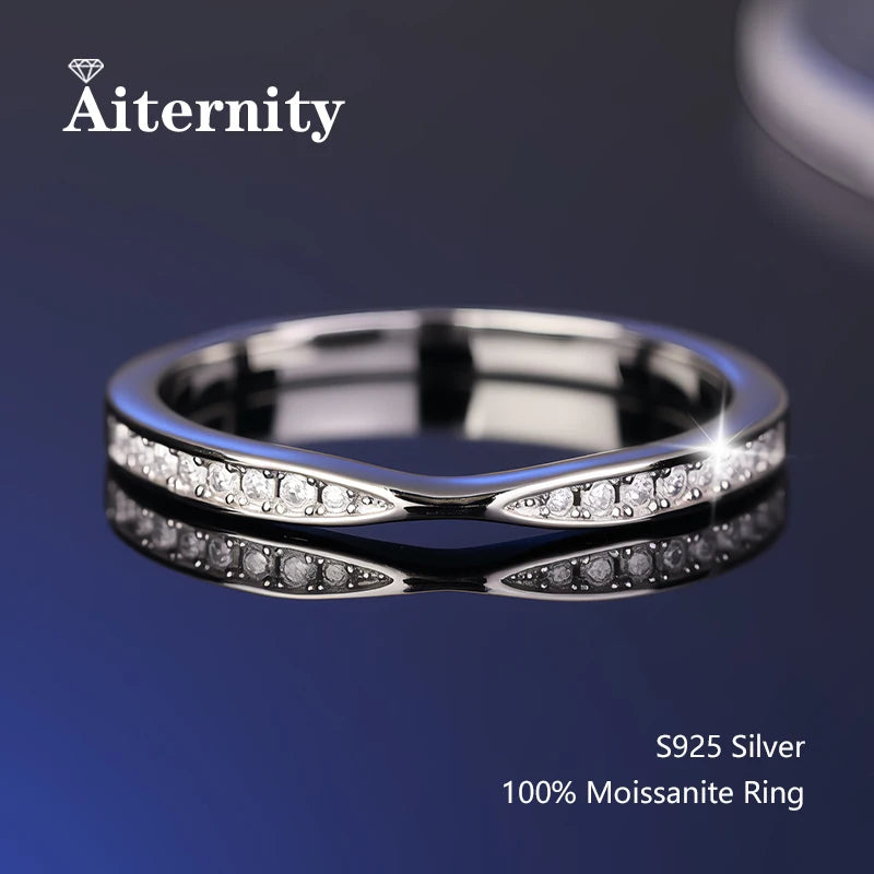 925 Sterling Silver Female Single Tail Ring100% Pass Diamond Tester Pen Moissanite Ring Matching Wedding Diamond Band for Women