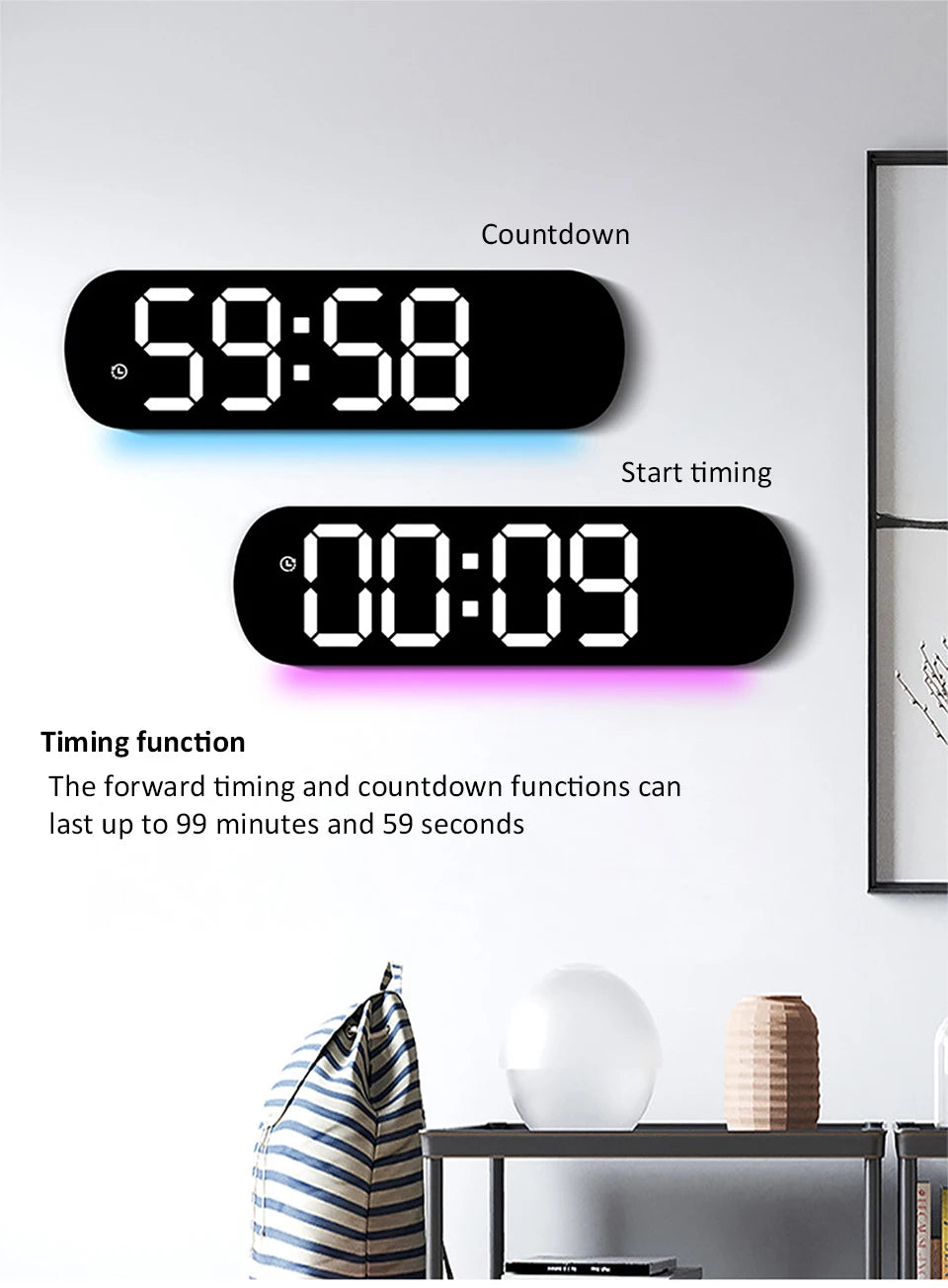 LED Luminous Digital Wall Clock With Remote Control Ambient Lights 14'' Creative RGB Alarm Clock  Date Temp Display  Home Decor