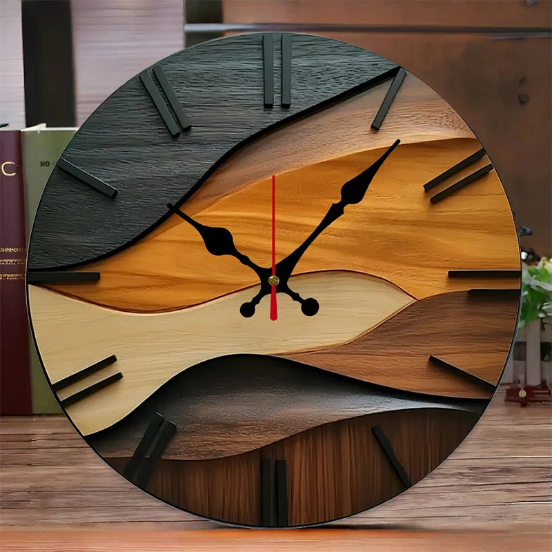 2D-flat Nordic Style Wooden Round Silent Hanging Wall Clock,Suitable For Living Room,Office,Study Room, Bedroom, Home Decoration