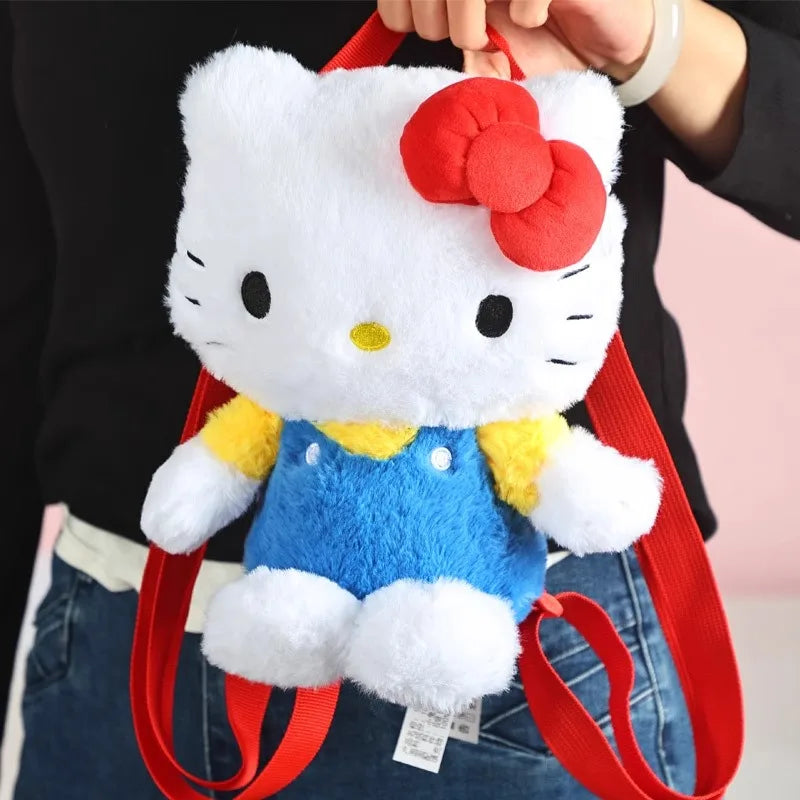 Genuine Anime Sanrio Hello Kitty Stuffed Toy Female Kawaii KT Cat Shoulders Backpack Women Kid Schoolbag Doll Girl Birthday Gift