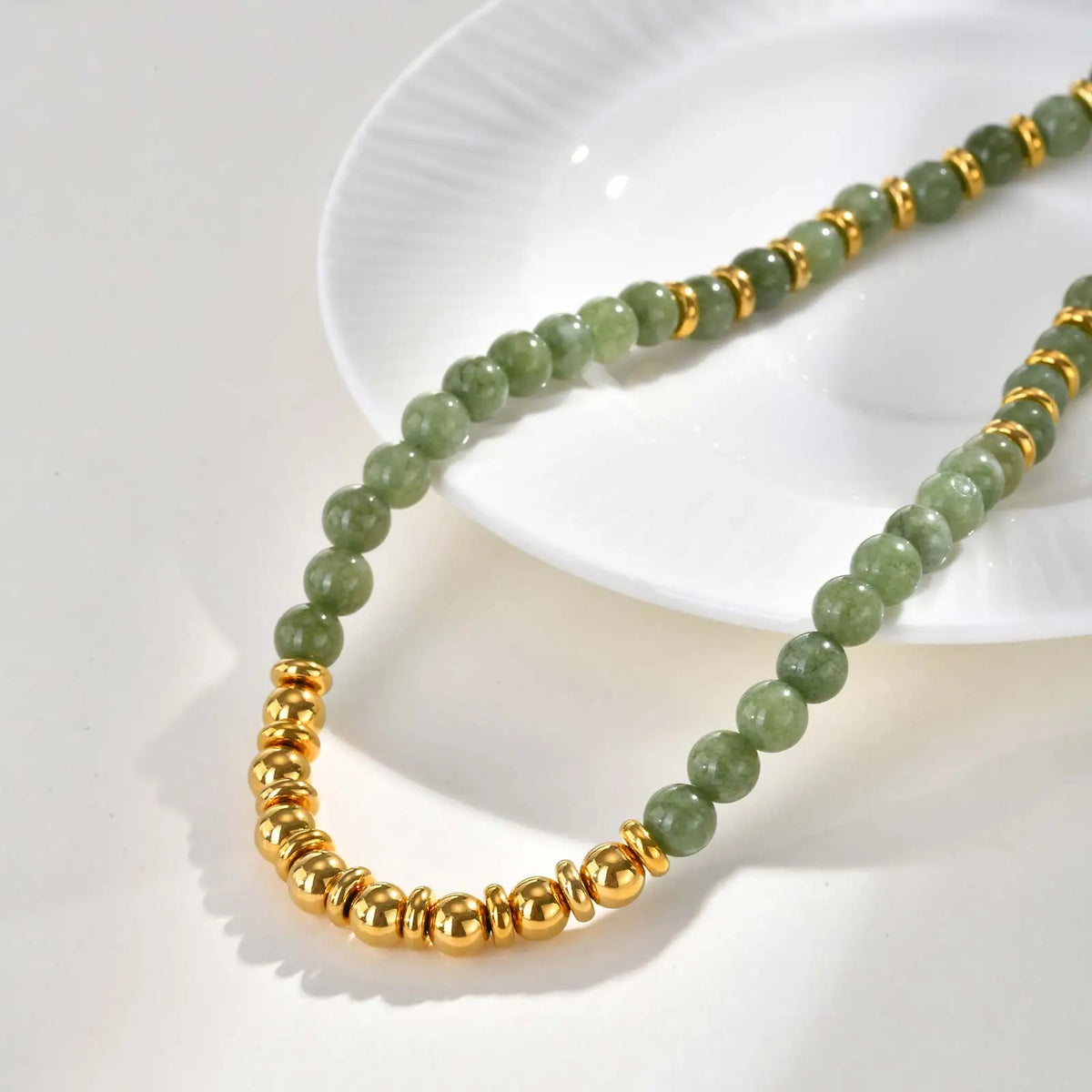 Unique Colored Natural Stone Necklace,Women's Stainless Steel OT Buckle Bead Chain Necklaces,Fashion Jewelry Gifts