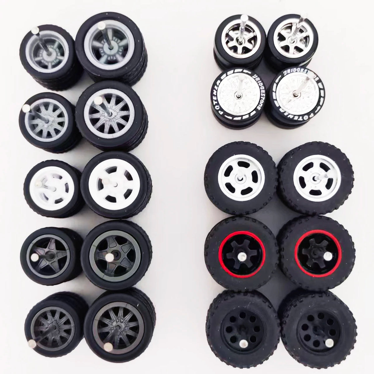 10 Sets 11/12/13/14/17mm 1/64 Alloy Car Wheels Rubber Tires W Axle for HW/Matchbox/Domeka/Evo 1:64 Car Model SUV Off Road Truck
