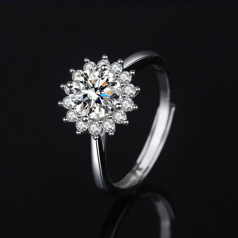 100% Real Moissanite Ring D VVS1 Pass Diamond Test Pen Adjustable Size S925 Sliver GRA Certificate Wedding Rings for Women 02