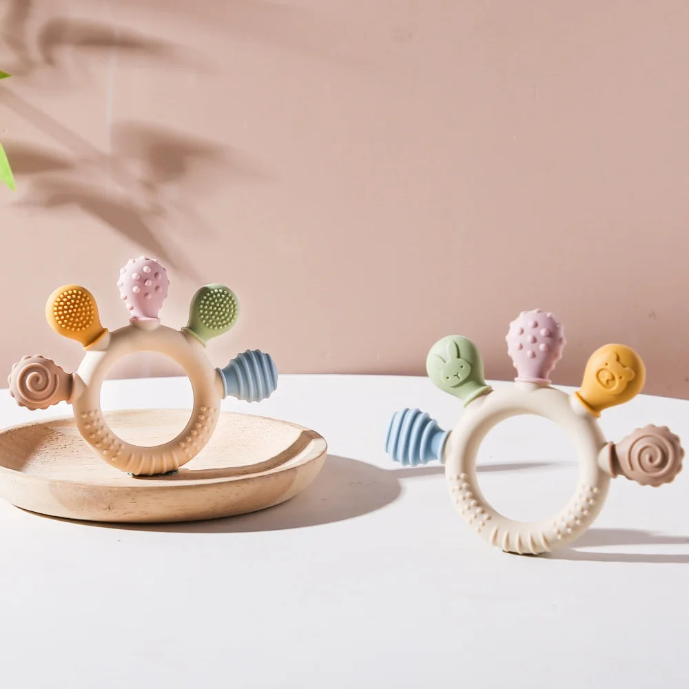 Baby Silicone Teether Anxiety Teething Toys 0 12 Months Toys Food Grade Silicone Ring Bracelet for Baby Soothing Tooth Chew Toys