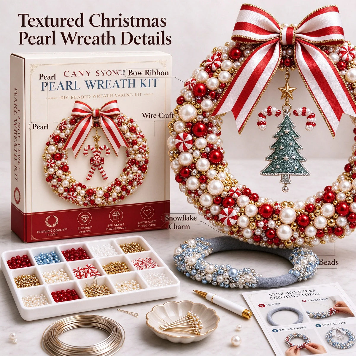 Christmas DIY Bead Snowflake Lollipop Wreath Material Package Pearl Wreath Handmade Set Christmas Door Decoration Pendant