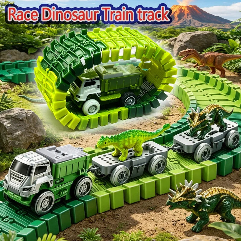 48pcs/set Dinosaur Racing Track Set Bend Flexible Race Track Racing Car Track Rail Car Toys Educational Puzzle Toys