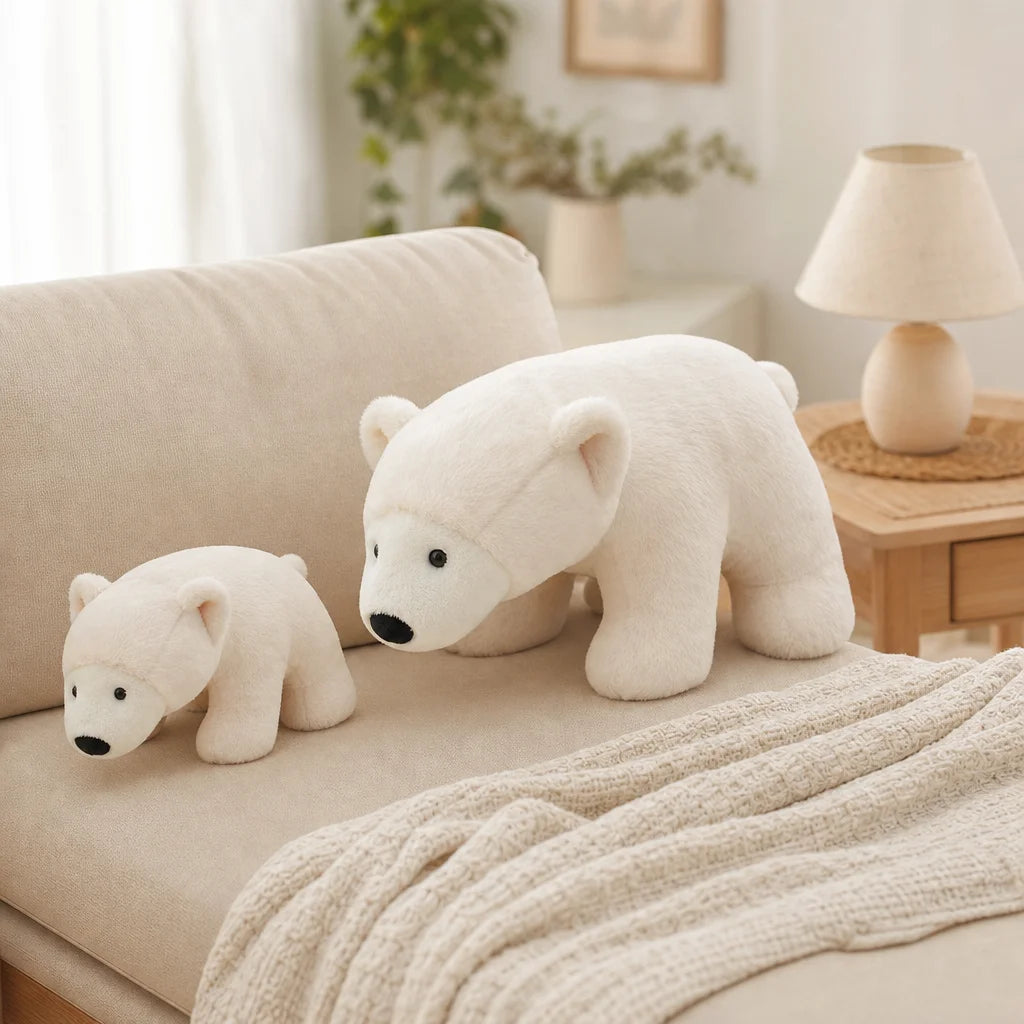 Polar Bear Plush Toy 2 Sizes - 26cm Small & 50cm Large, White Arctic Bear Stuffed Animal, Polyester Fiber Fill, Cuddly for Kids