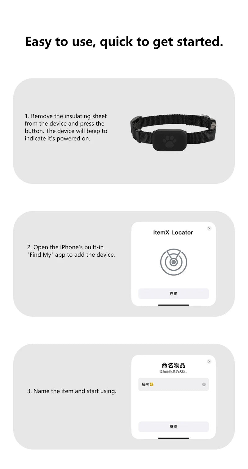 Waterproof Pet GPS Tracker - Dog & Cat Locator, with Adjustable Collar Anti Lost Dogs Real-time Tracking Device for iOS