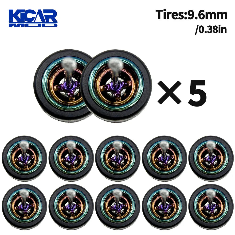 1/64 Model Q Car Wheels with Detachable Slicks Rubber Tires for Toy Model Diecast Cars Refiting Parts for MINIGT  (5 Cars)