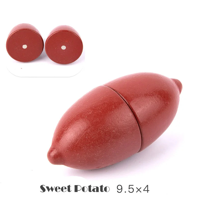 Simulation Kitchen Pretend Play Toy Magnetic Wooden Cutting Fruits Vegetables Classic Game Montessori Educational Toys For Kids