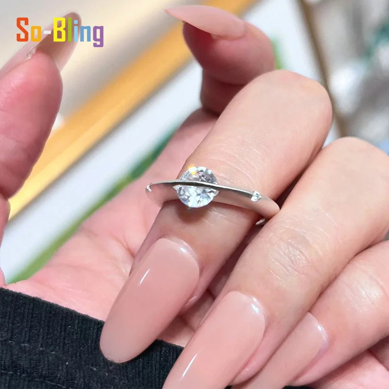 So-Bling 1ct Moissanite Ring 925 Sterling Silver Rotating Universe Star Rings for Women Elegant Fine Luxury Quality Party Gift