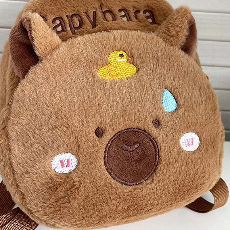 New Capybara Cartoon Animal Doll Plush Backpacks; Cute Portable Bag for Girls.