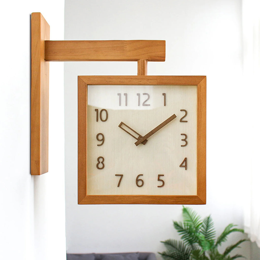 Corner Clock Double Sided Corner Clock  Decorative Silent Wooden Simple Battery Powered for Home  for Living Room