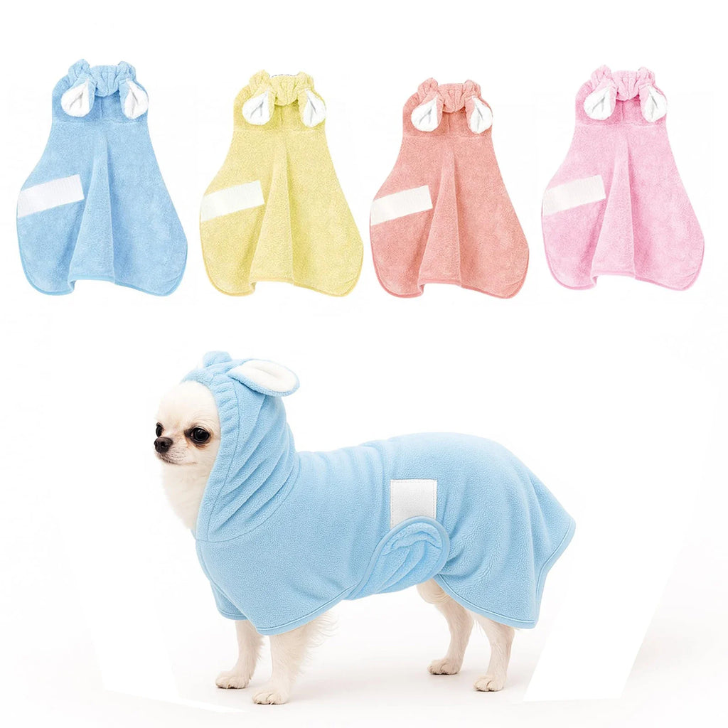 Pet Bathrobe for Dogs and Cats Super Absorbent Pet Dog Bath Towel Hooded Coat Adjustable Collar and Belly StrapXS To L