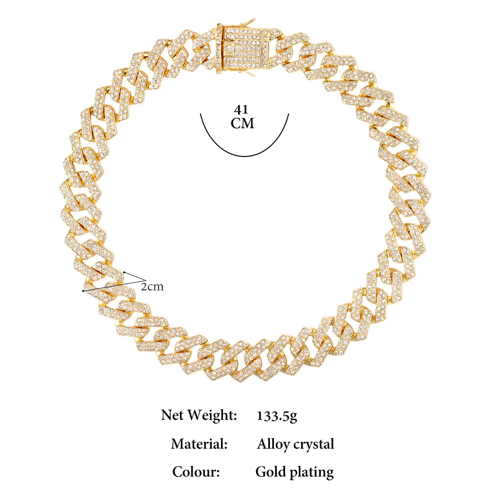 13/14/20MM HipHop Iced Out Chain Cuban Link Chain Necklace For Men Gold Silver Color Rhinestone Pave Men's Birthday Jewelry Gift