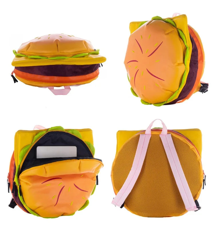 Cartoon Cheeseburger Backpack Multi-Compartment Cute Large Capacity Funny Plush Hamburger Burger Backpack Daypack for Kid Adult