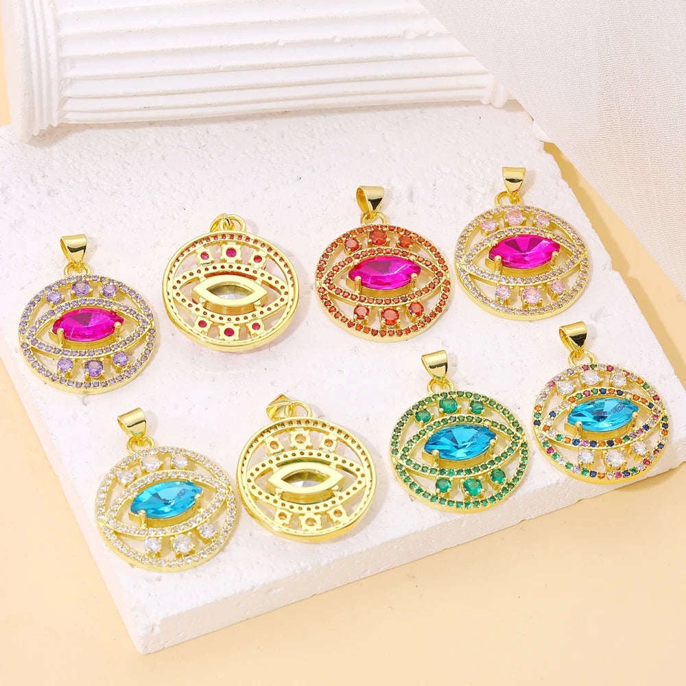 Juya Handmade 18K Real Gold Plated Opal Shell Round Turkish Greek Evil Eye Charms For DIY Luxury Talisman Pendant Jewelry Making