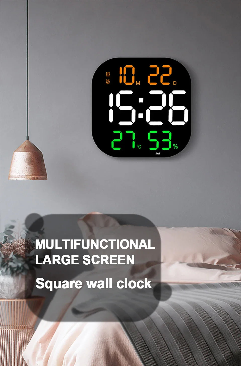 13inch LED Large Digital Wall Clock with Remote Control TEMP Humidity Week Auto Dimmer 12/24H Alarm Clock for Home Office Decor