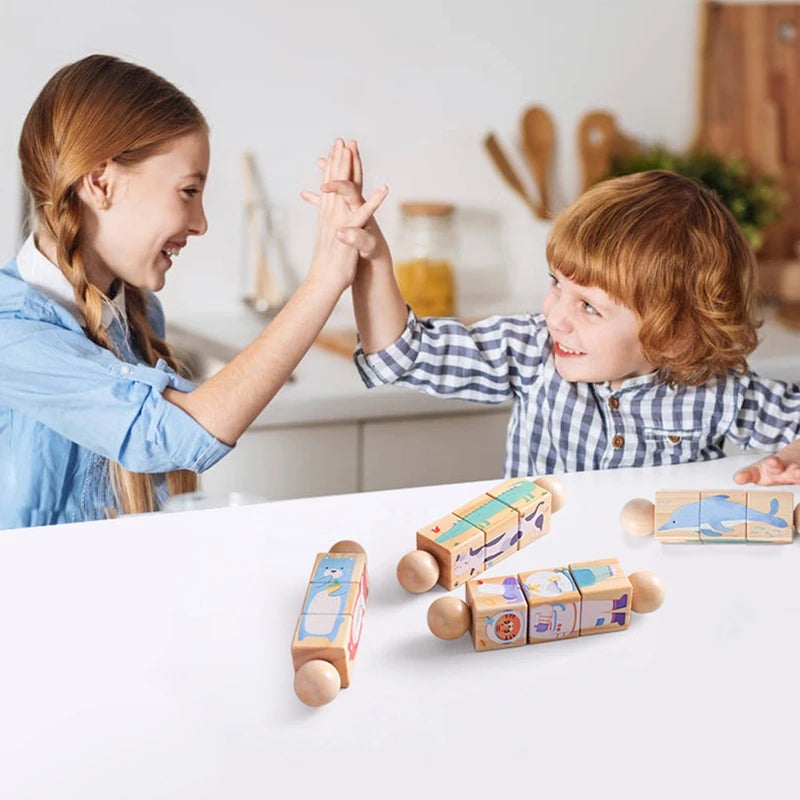 Baby Wooden Rattle Montessori Toy Hand-on Develop Ability Toy Newborn Soothing Toy 0 12 Months Rotating Puzzle Educational Toy