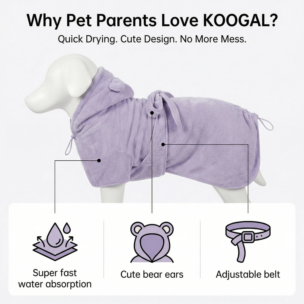 Quick Drying Soft Pet Bath Towel Robe Absorbent Soft Pet Bathrobe Dog Bath Towel for Small Big Medium Dogs and Cat