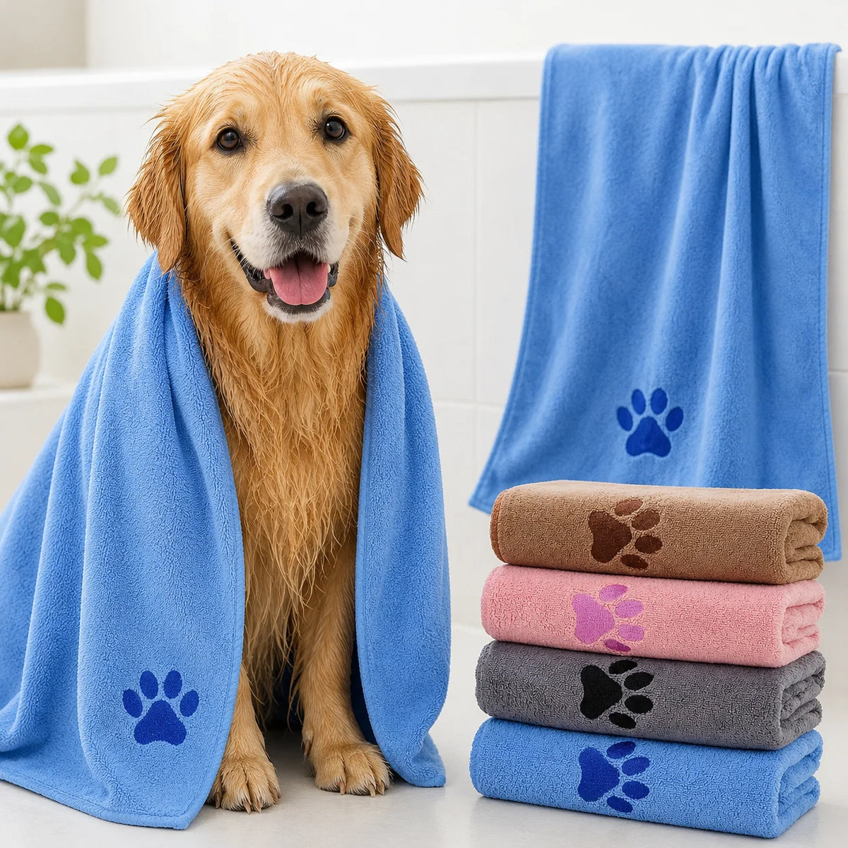 35*75cm/50*100cm Microfiber Pet Bath Towel Embroidered Super Soft Absorbent Cat for Dogs Grooming Supplies