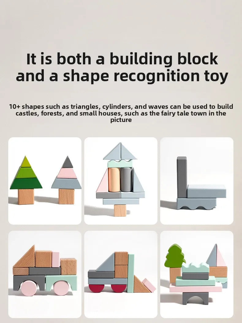 Kawaii 100Pcs Unpainted Beech Wooden Large Building Blocks Toddler Stacking Construction Preschool Educational Gift