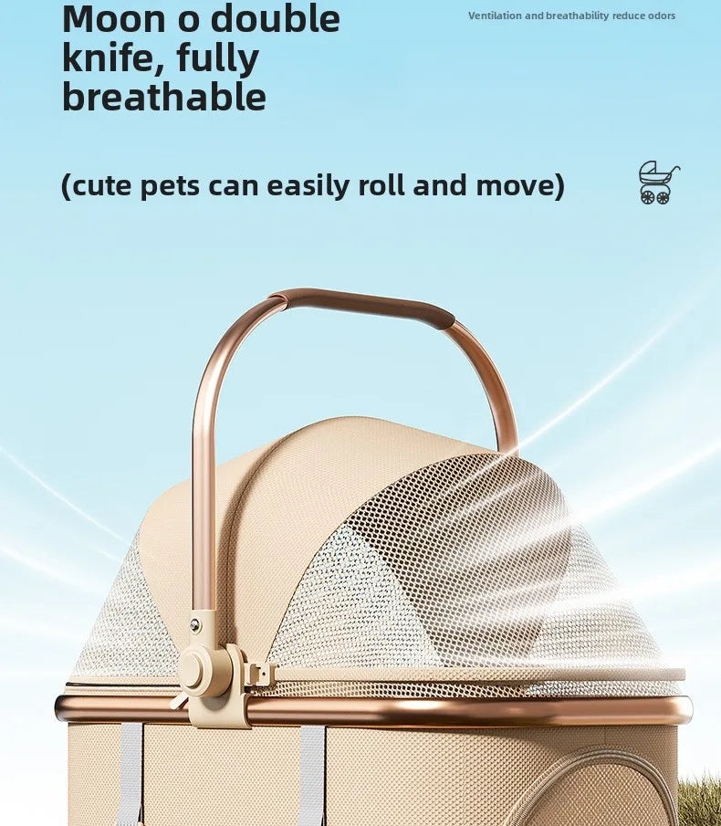 Rose Gold Pet Stroller Fashion Lightweight Foldable Detachable Carrier Bag Dog Cat Travel Cross Border Pet Stroller Dog Trolley