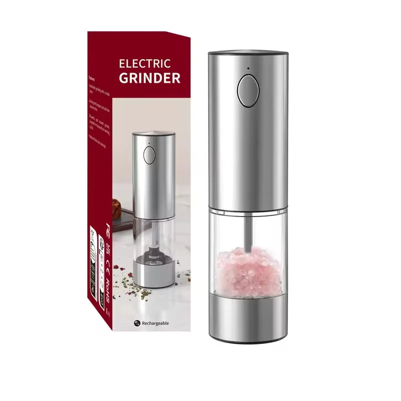 USB Rechargeable Automatic Pepper Grinder Salt And Pepper Mill Adjustable Coarseness Spice Grinder with LED Light for Kitchen
