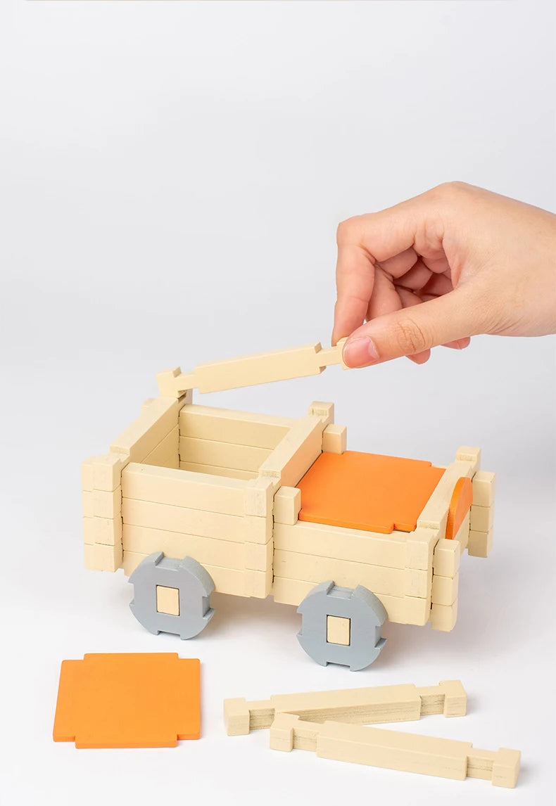 Wooden Building Blocks Set Toddler Natural Wood Block Montessori Learning Toy Stacking Toys Building Blocks Gifts for Kids Age 3