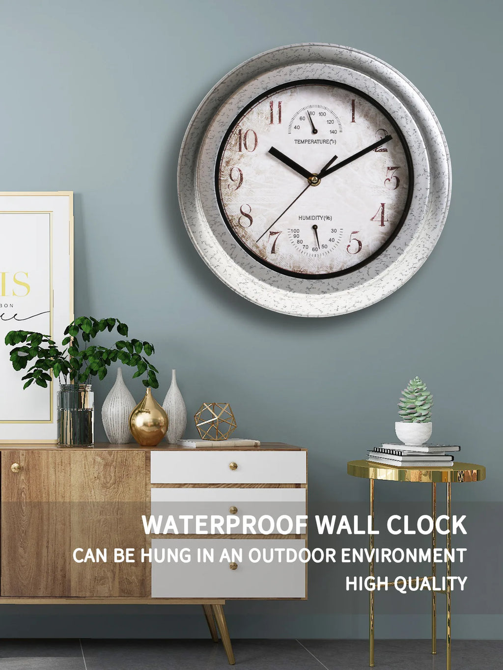 12 Inch Outdoor Waterproof Wall Clock Bathroom Kitchen Patio Shop Living Room Decorative Wall Clock Stylish Silent Wall Clock