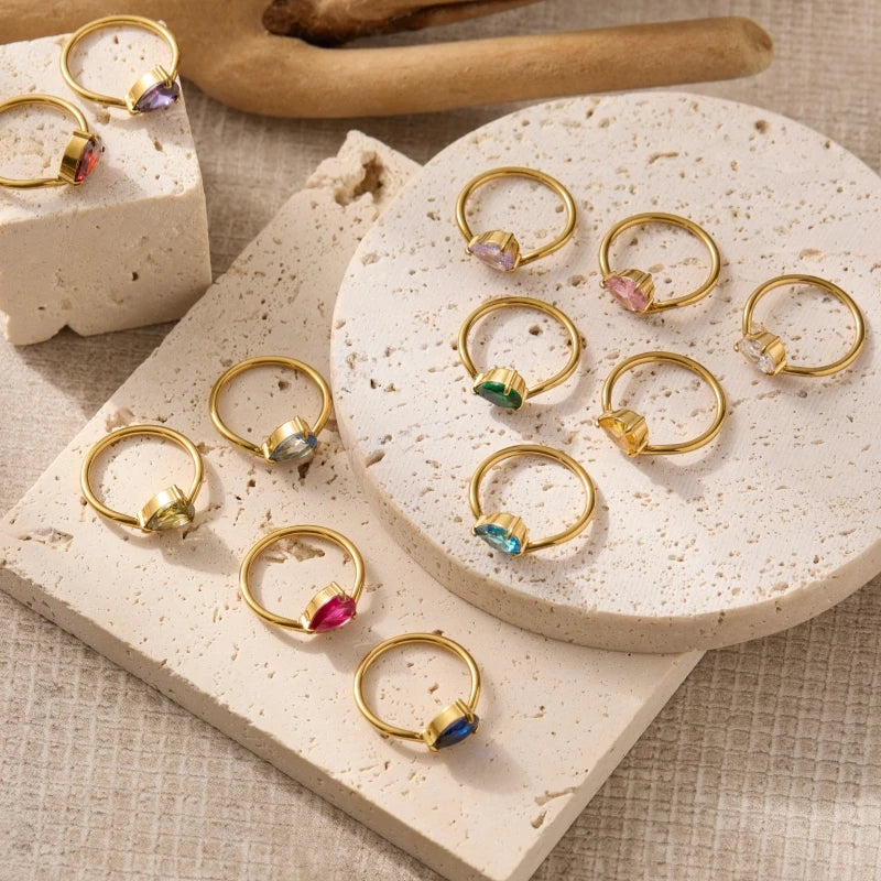 St-Delan Women's High-End Birthstone Ring 12 Colors Teardrop Zircon Ring Perfect Birthday Gift Jewelry Bulk Wholesale
