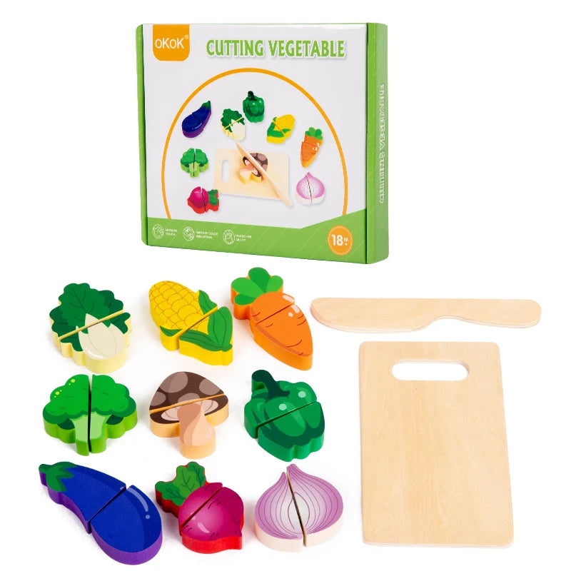 1pc Wooden Kitchen Pretend Play Food Cutting Toy with Storage Bag Suitable for Children 18 Months and Up