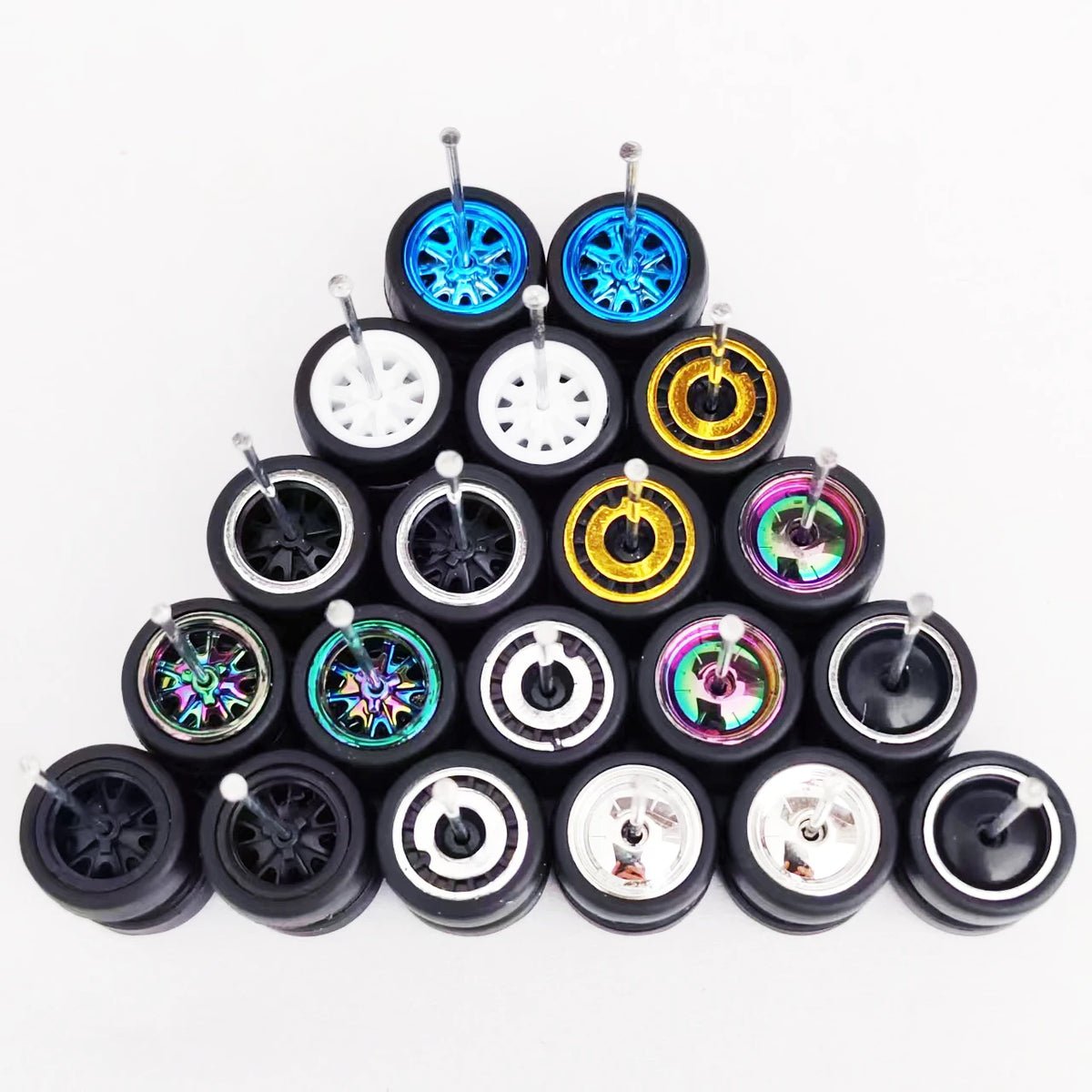 10 Sets 11/12/13/14/17mm 1/64 Alloy Car Wheels Rubber Tires W Axle for HW/Matchbox/Domeka/Evo 1:64 Car Model SUV Off Road Truck