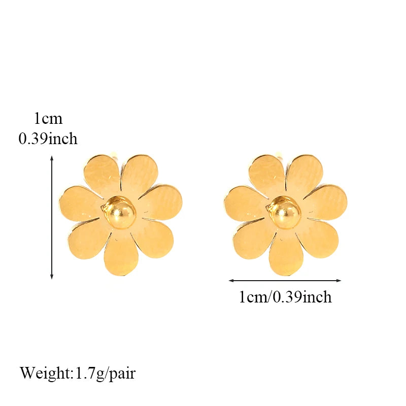 GANEMLY 316L Stainless Steel Daisy Flowers Necklace Earrings Bracelets For Women Fashion Waterproof Jewelry 4-Set Lady Gift