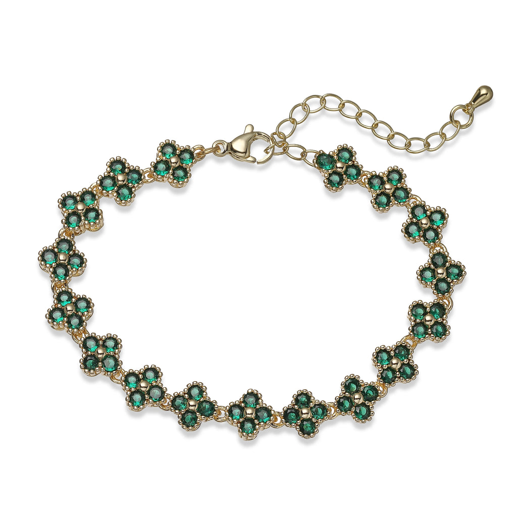 HECHENG, Bijoux Colorful Flower CZ Stone Brass Metal Bracelet/Necklace,Lobster Clasp, Adjustable, Minimalist Romantic Jewelry