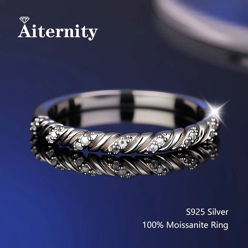 Moissanite Ring 925 Sterling Silver with White Gold Plated Lab Diamond Eternity Band Engagement Wedding Rings for Women