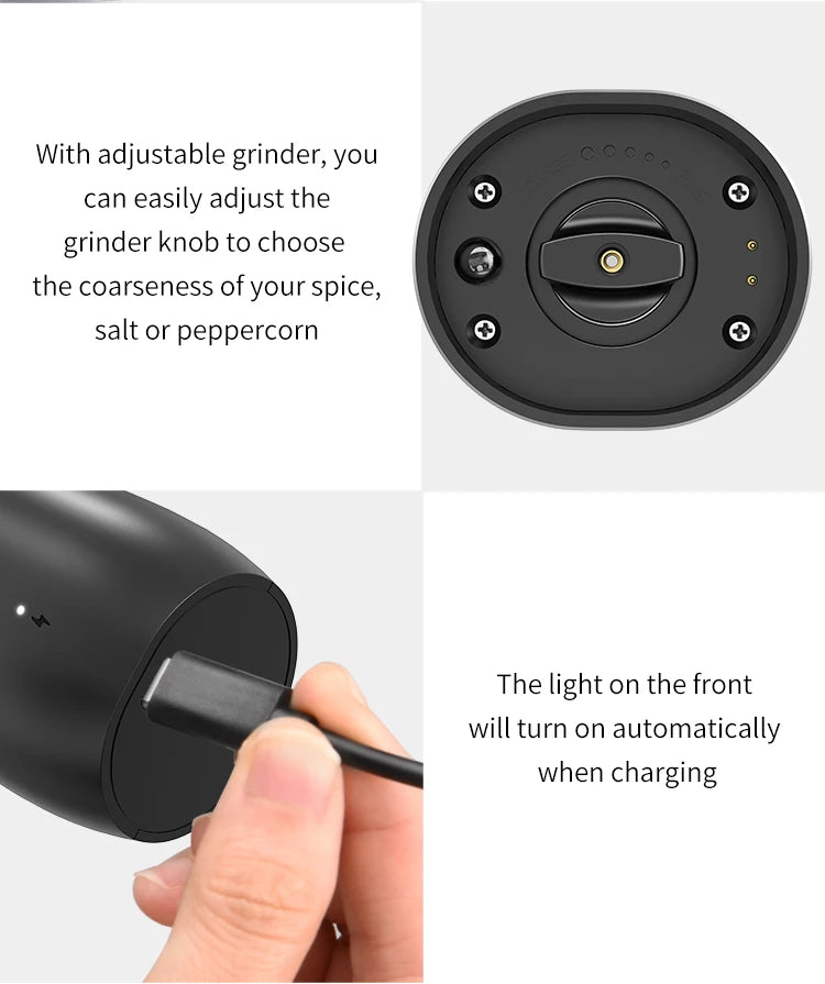 1/2pcs Automatic Pepper Grinder Salt And Pepper Grinder USB Rechargeable Adjustable Coarseness Spice Mill for Kitchen Tool