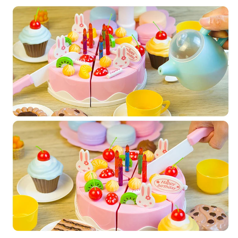 Girl Toy Cake DIY Minature Food Tea Set Simulation Pretend Play Kitchen Kid Cut Game Education Children Toys For 3 Year Birthday