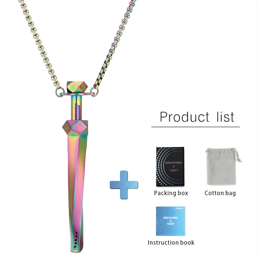 Geometric Cut Breathing Necklace: 2-in-1 Spring Telescopic Straw for Anxiety Relief, Stress Relief & Mindfulness