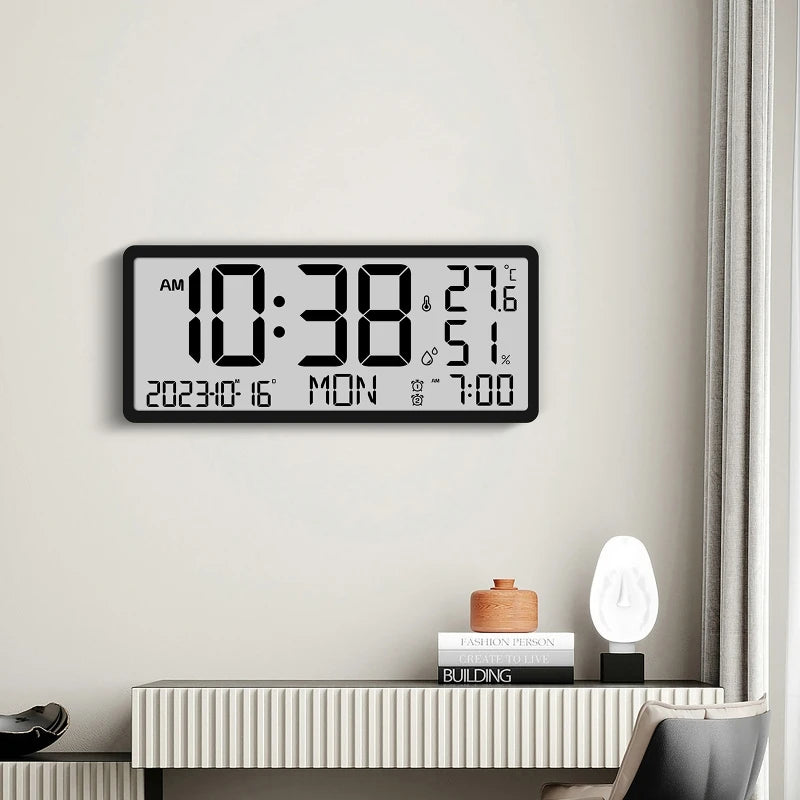 LCD Display Multifunctional Wall Clock Simple Modern Alarm Clock Large Screen Temperature Humidity & Electronic Clock