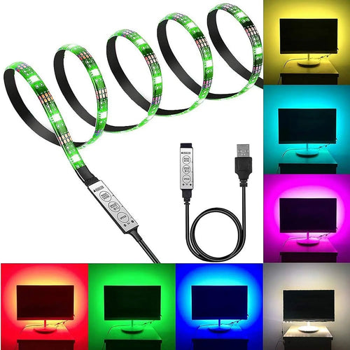 1 Roll of Low-Voltage 5V Light Strip 5050 Rgb Colorful Led Light Strip with Simple Three-Key Controller, Suitable for Computer and Tv Backgrounds, Gaming Atmosphere, Holiday Music Stage Parties, and Home Decoration