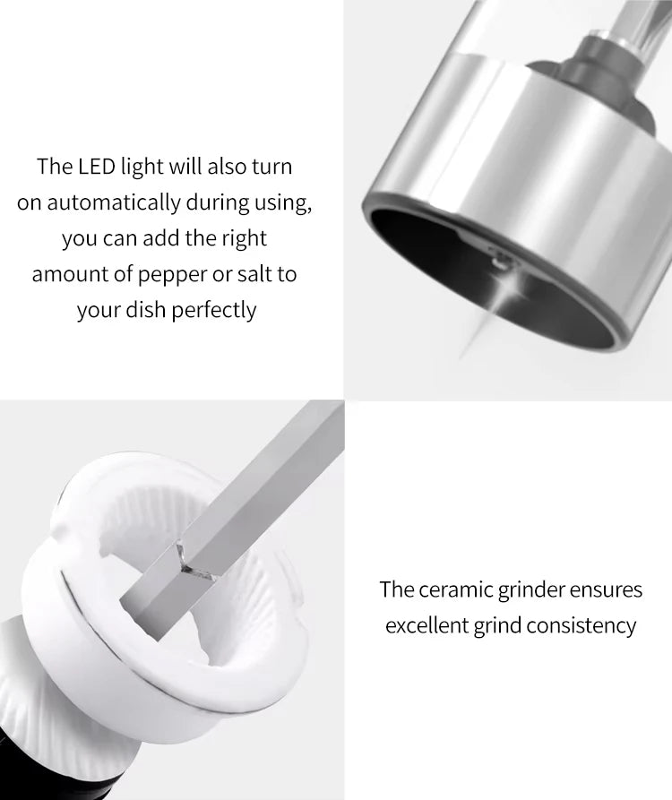 1/2pcs Electric Automatic Salt And Pepper Grinder Set with LED Light Adjustable Spice Mill Kitchen Tools for Cooking
