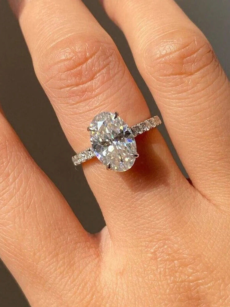925 Sterling Silve Zirconia 1-4.5CT Gorgeous Shiny Oval Stone Ring For Women Engagement Wedding Luxury High Quality Fine Jewelry