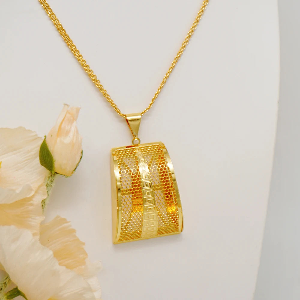 Fashion Dubai Jewelry Sets Gold Color Pendant Copper Classic Earrings Necklace For Women Daily Wear Party Anniversary Gifts
