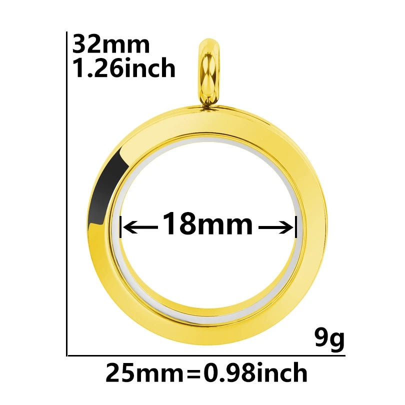 5Pcs 20-40mm Stainless Steel Glass Memory Cremation Urn Locket Pendant Openable Round Reliquary Photo Medaillon Colgantes