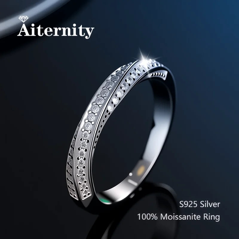 925 Sterling Silver Female Single Tail Ring100% Pass Diamond Tester Pen Moissanite Ring Matching Wedding Diamond Band for Women
